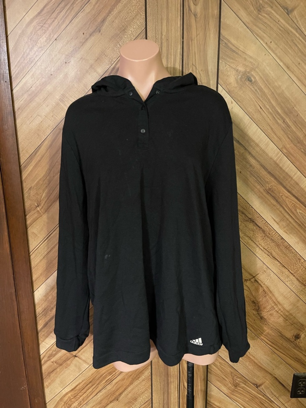 Adidas Women’s 2X Black Henley Snap Hoodie Long Sleeve Sweatshirt Pullover - Picture 2 of 10